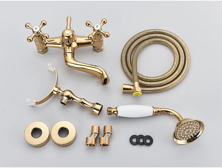 POIQIHY Golden Black Bathtub Shower Faucets Bathroom Wall Bath Shower Set Brass Mixer Tap Swivel Tub Spout Bath Shower Mixers