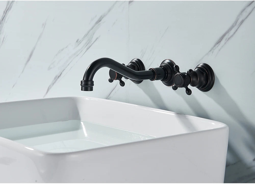 Antique Brass Bathroom Mixer Taps Widespread Basin Faucet Dual Handles Hot and Cold Tap Deck Mounted Brass Basin Sink Faucet