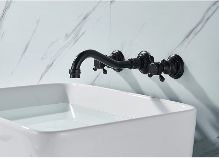 Antique Brass Bathroom Mixer Taps Widespread Basin Faucet Dual Handles Hot and Cold Tap Deck Mounted Brass Basin Sink Faucet