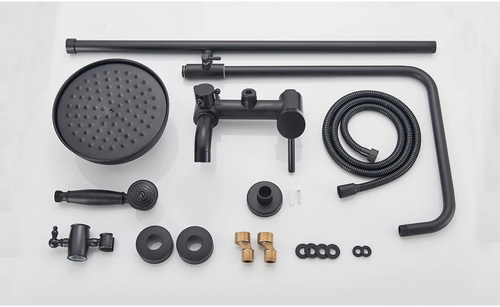 POIQIHY ORB Black Bathroom Shower Faucet In Wall 8" Rainfall Brass Shower Set Mixer Tap Tub Spout Bath Shower Set Dual Handles