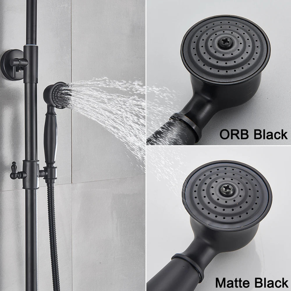 POIQIHY ORB Black Bathroom Shower Faucet In Wall 8" Rainfall Brass Shower Set Mixer Tap Tub Spout Bath Shower Set Dual Handles