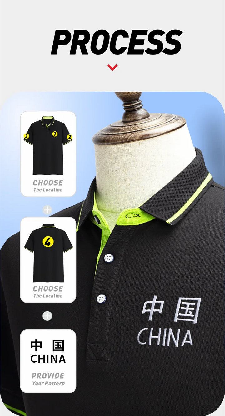 Custom Printed Logo On Cust T-shirts. Embroidered Polo Shirts For Male And Female Employees Of The Company, and Design