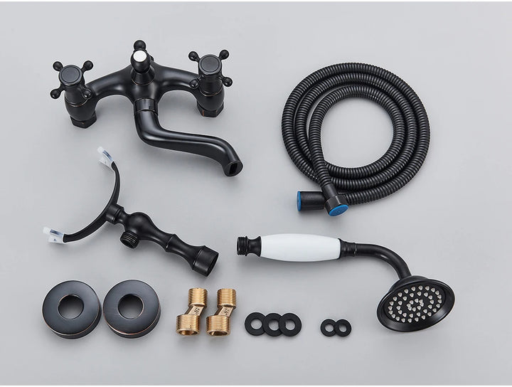 POIQIHY Golden Black Bathtub Shower Faucets Bathroom Wall Bath Shower Set Brass Mixer Tap Swivel Tub Spout Bath Shower Mixers