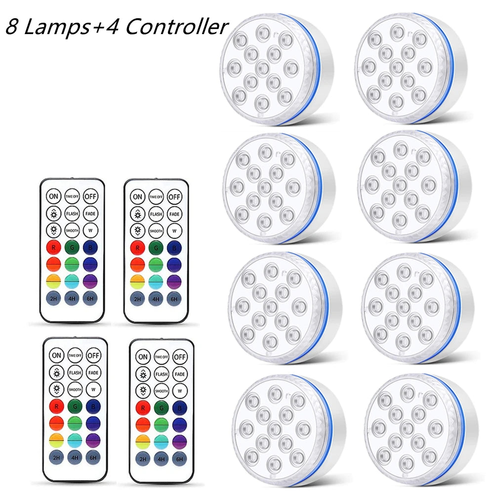 Updated Submersible LED Lights with Remote Underwater Pool Light IP68 Magnet 13 LED Bright Lamp RGB for Pond/Pool/Aquarium