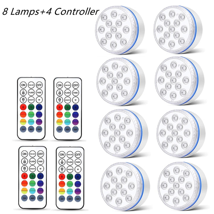 Updated Submersible LED Lights with Remote Underwater Pool Light IP68 Magnet 13 LED Bright Lamp RGB for Pond/Pool/Aquarium