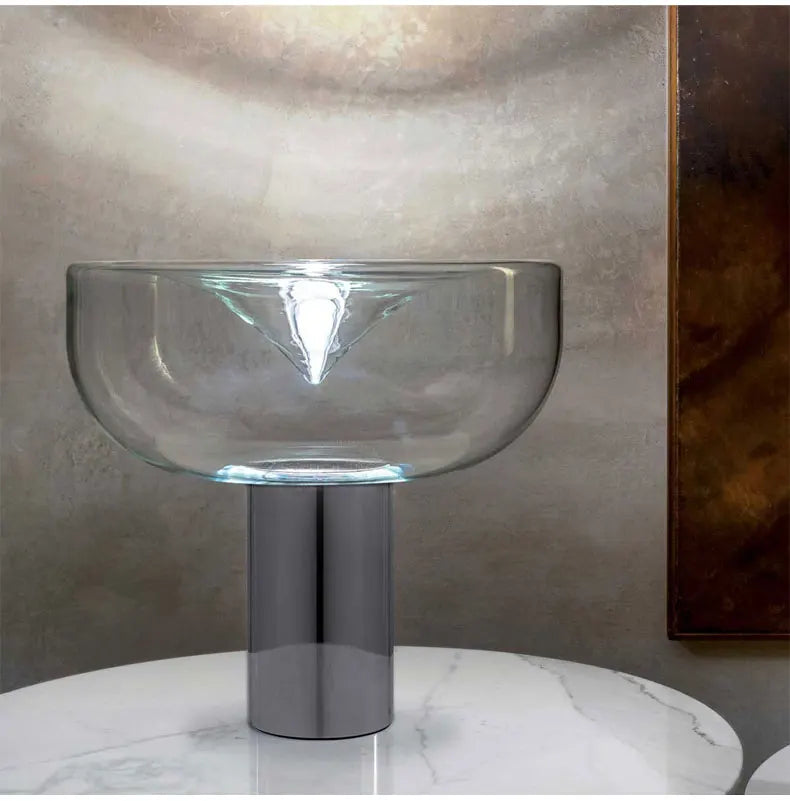 Nordic Clear Glass Table Lamp Creative Swirl Design Gold Hardware Plating Smoky Gray Bedroom Decoration LED E27 Desk Lamp