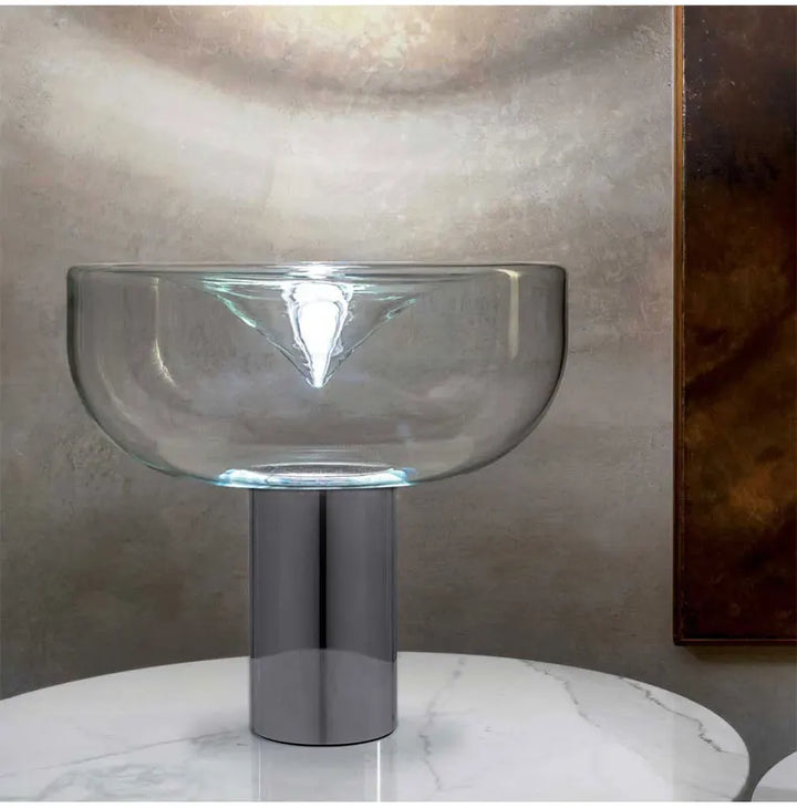 Nordic Clear Glass Table Lamp Creative Swirl Design Gold Hardware Plating Smoky Gray Bedroom Decoration LED E27 Desk Lamp