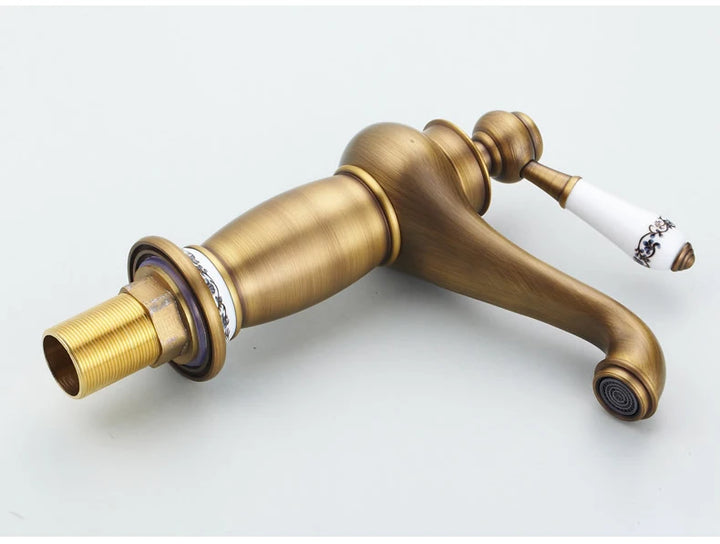Bathroom Antique Bronze Finish Brass Basin Sink Solid Brass Faucets Single Handle Water Mixer Taps Bath Crane  ELFCT001