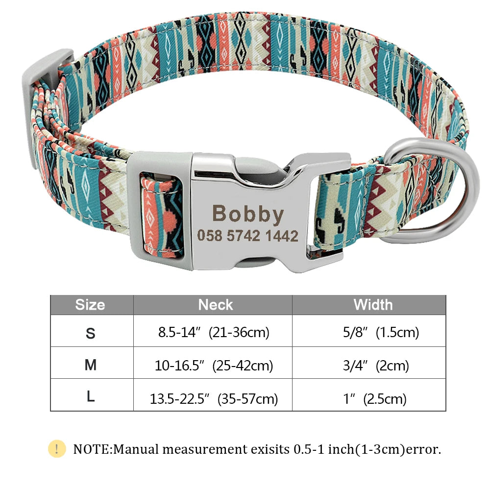 Personalized Small Medium Large Dog Cat Nylon Collar Custom Engraved Name ID Adjustable
