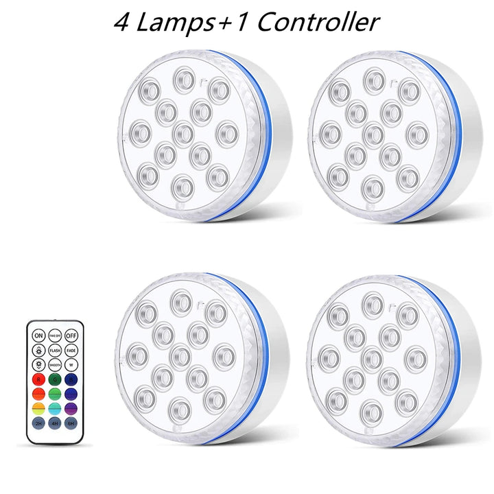 Updated Submersible LED Lights with Remote Underwater Pool Light IP68 Magnet 13 LED Bright Lamp RGB for Pond/Pool/Aquarium