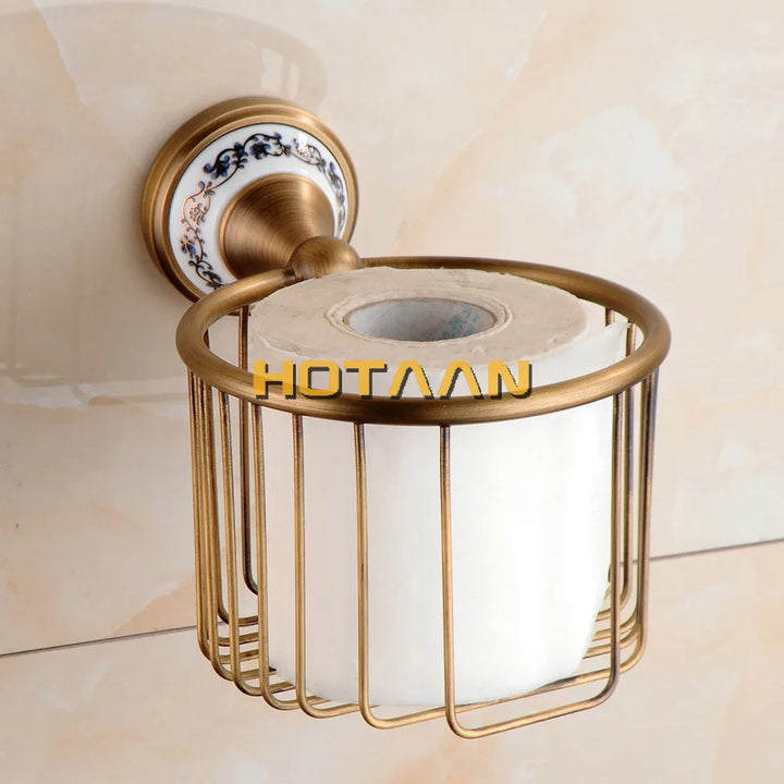 Antique Brushed Solid Brass Bathroom Accessories Sets European Porcelain Bathroom Hardware Sets Ceramic Retro Bathroom Products