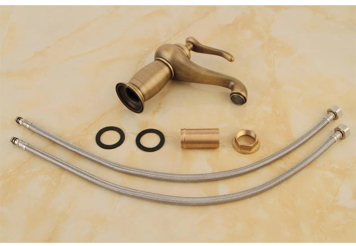 Bathroom Antique Bronze Finish Brass Basin Sink Solid Brass Faucets Single Handle Water Mixer Taps Bath Crane  ELFCT001