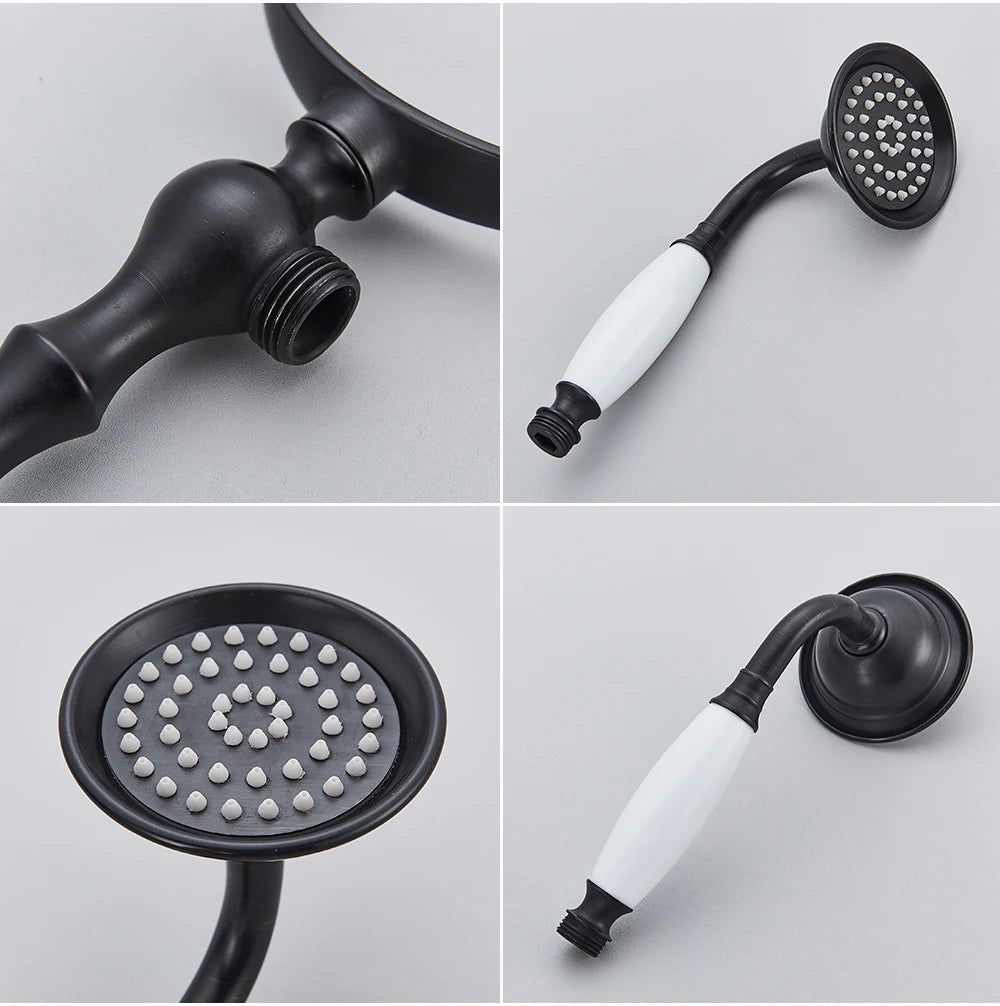 POIQIHY Golden Black Bathtub Shower Faucets Bathroom Wall Bath Shower Set Brass Mixer Tap Swivel Tub Spout Bath Shower Mixers