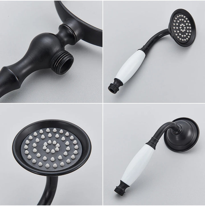 POIQIHY Golden Black Bathtub Shower Faucets Bathroom Wall Bath Shower Set Brass Mixer Tap Swivel Tub Spout Bath Shower Mixers