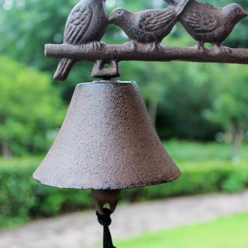 Four Birds  on Branch BellCast Iron Hand Cranking Wall Bell Rustic Retro Wall Mounted Welcome Door Bell Home Garden