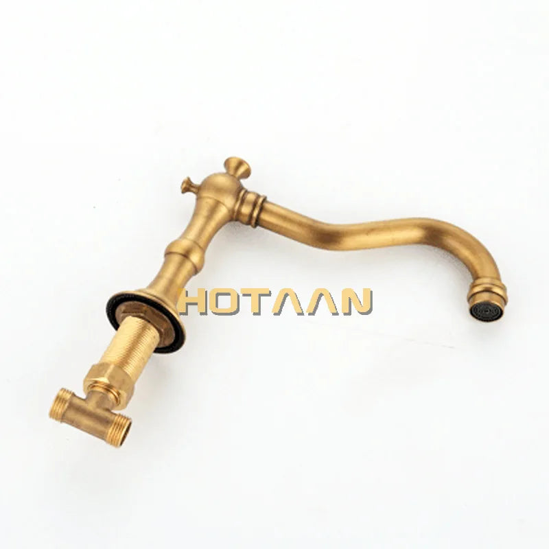 Solid Brass Bathroom Basin Mixer Tap Antique Brass  Kitchen Sink Faucet Dual Handles 3 holes 3 pcs Deck Mounted Basin Faucet