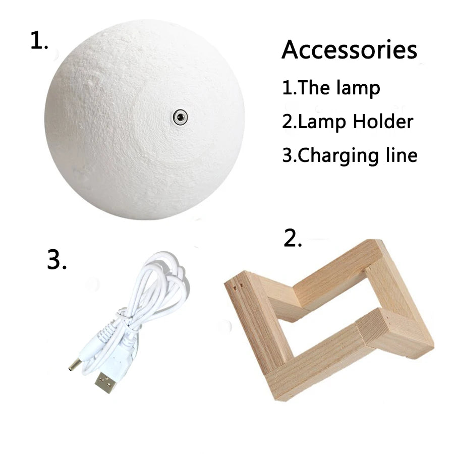 3D Print Rechargeable Moon Lamp LED Night Light Creative Touch Switch Moon Light