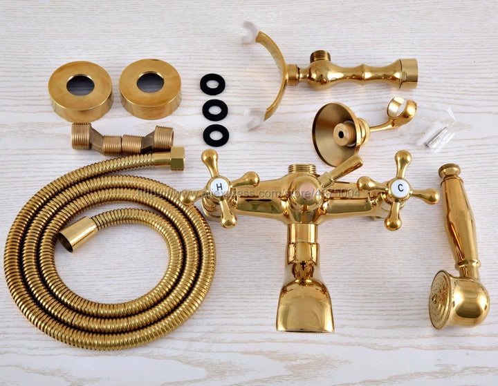 Bathtub Faucets Wall Mounted Gold Color Brass Bathtub Faucet With Hand Shower Bathroom Bath Shower Faucets Nna914