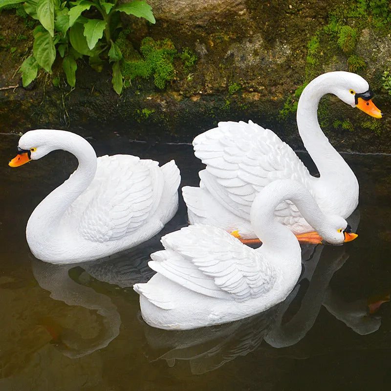 Resin Floating White Black Swan Outdoor Garden Pond Fish Tank Decorative Swimming Swan Sculpture For Garden Decor Ornament