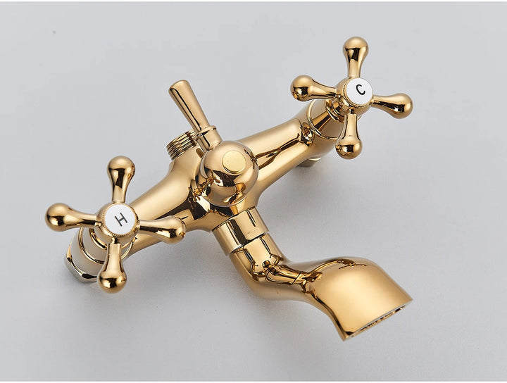 POIQIHY Golden Black Bathtub Shower Faucets Bathroom Wall Bath Shower Set Brass Mixer Tap Swivel Tub Spout Bath Shower Mixers