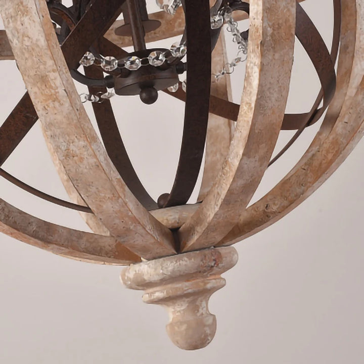 Retro solid wood Hanging Chandelier led in the living room Modern home decor Fixture Round Loft Suspension Crystal lighting