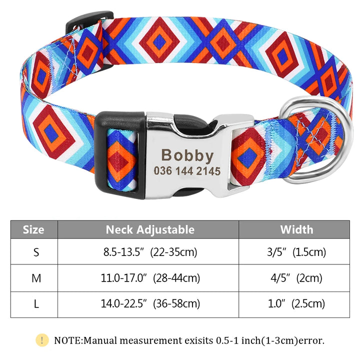 Personalized Small Medium Large Dog Cat Nylon Collar Custom Engraved Name ID Adjustable
