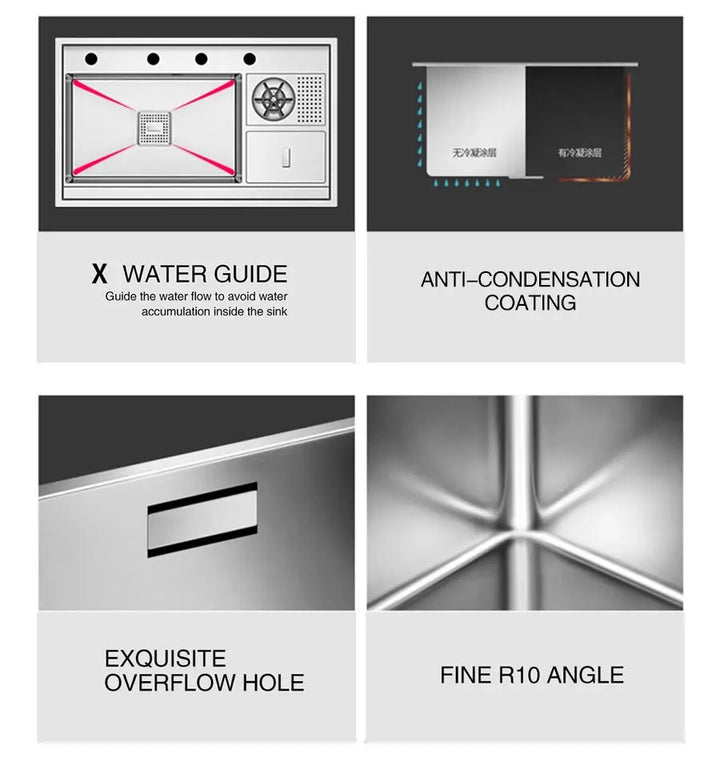 ASRAS Hidden kitchen Sink Single Flip Cover Hidden Large Size 304 Stainless Steel 4mm Thickness Handmade Brushed kitchen Sink