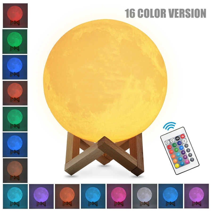 16 Colors LED Night Light For Kids 3D Printing Moon Light Remote Touch Control Moon Lamp