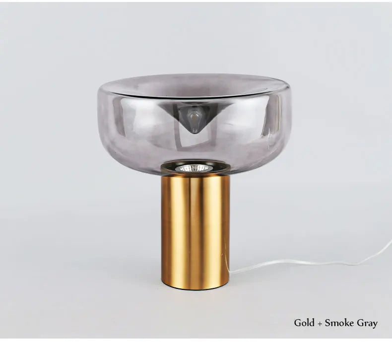 Nordic Clear Glass Table Lamp Creative Swirl Design Gold Hardware Plating Smoky Gray Bedroom Decoration LED E27 Desk Lamp