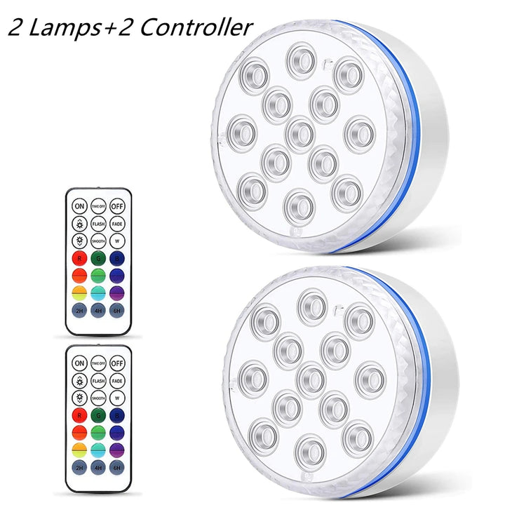 Updated Submersible LED Lights with Remote Underwater Pool Light IP68 Magnet 13 LED Bright Lamp RGB for Pond/Pool/Aquarium