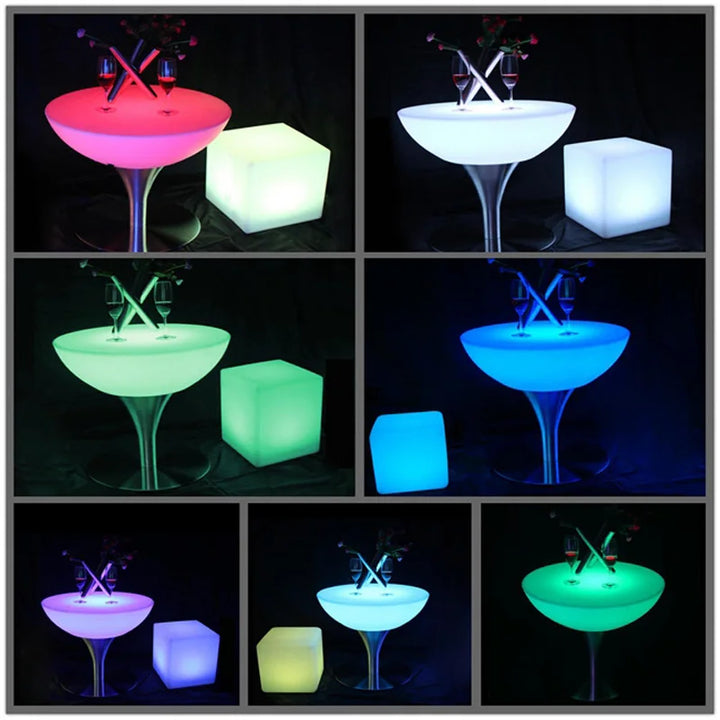 LED Illuminated Furniture Bar Table Set, SK-LF18 (D60*H56cm) 1pc+4pcs LED Cube Stool Diameter 40cm,for Outdoor Bar Party