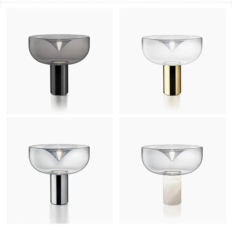 Nordic Clear Glass Table Lamp Creative Swirl Design Gold Hardware Plating Smoky Gray Bedroom Decoration LED E27 Desk Lamp