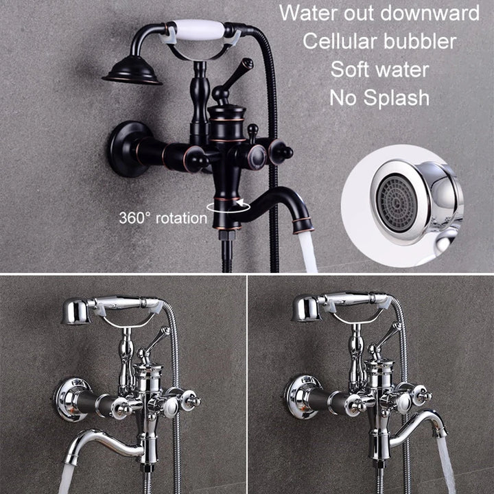 ELLEN Wall Mounted Bathroom Bath Faucet with Hand Shower Black Bath Tub Mixer Tap Bath Shower Mixer ELS2300