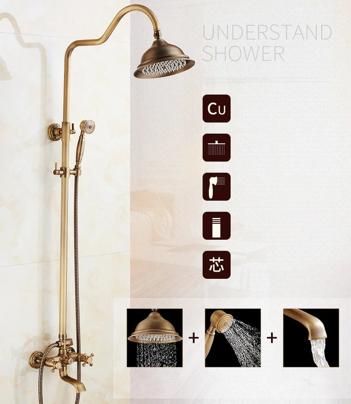 ZGRK Classic Rainfall Shower Set Antique Bronze Bath Shower Faucet Set Copper Wall Mounted Swivel Spout Mixer Tap Shower System