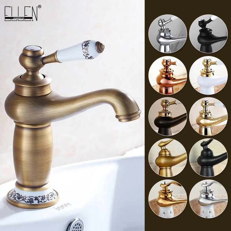 Bathroom Antique Bronze Finish Brass Basin Sink Solid Brass Faucets Single Handle Water Mixer Taps Bath Crane  ELFCT001