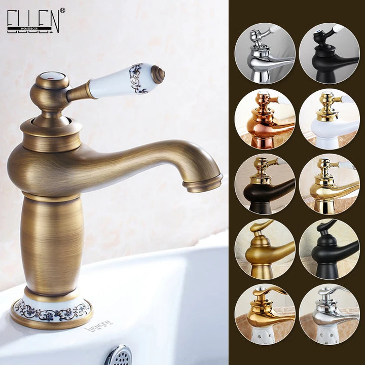Bathroom Antique Bronze Finish Brass Basin Sink Solid Brass Faucets Single Handle Water Mixer Taps Bath Crane  ELFCT001