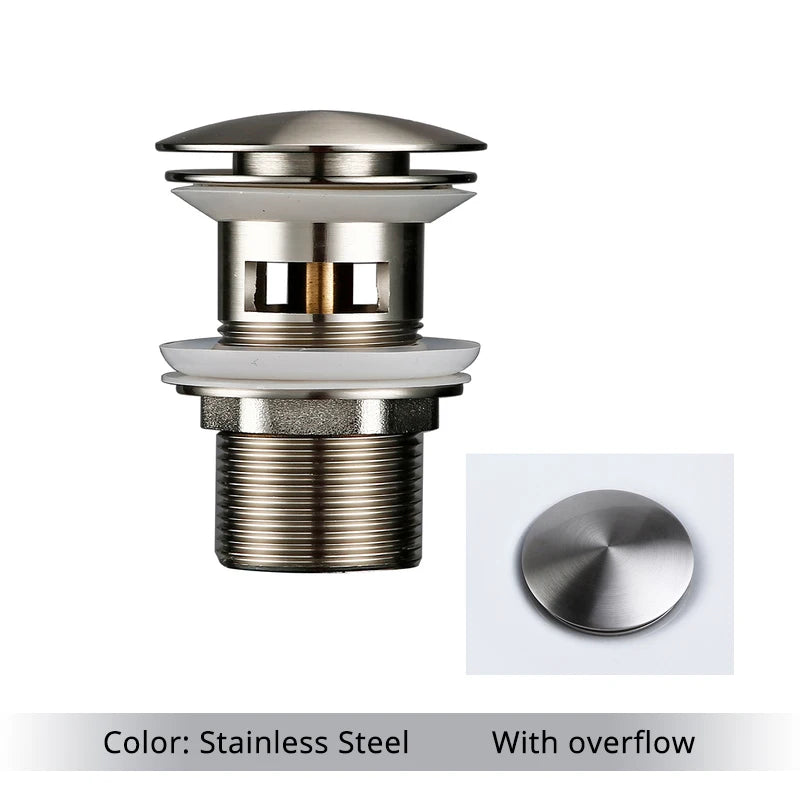 Bathroom Sink Stopper Washbasin Pop Up Drain Plug Cover Waste Pipe Drainer With Or Without Overflow For Bath Accessories