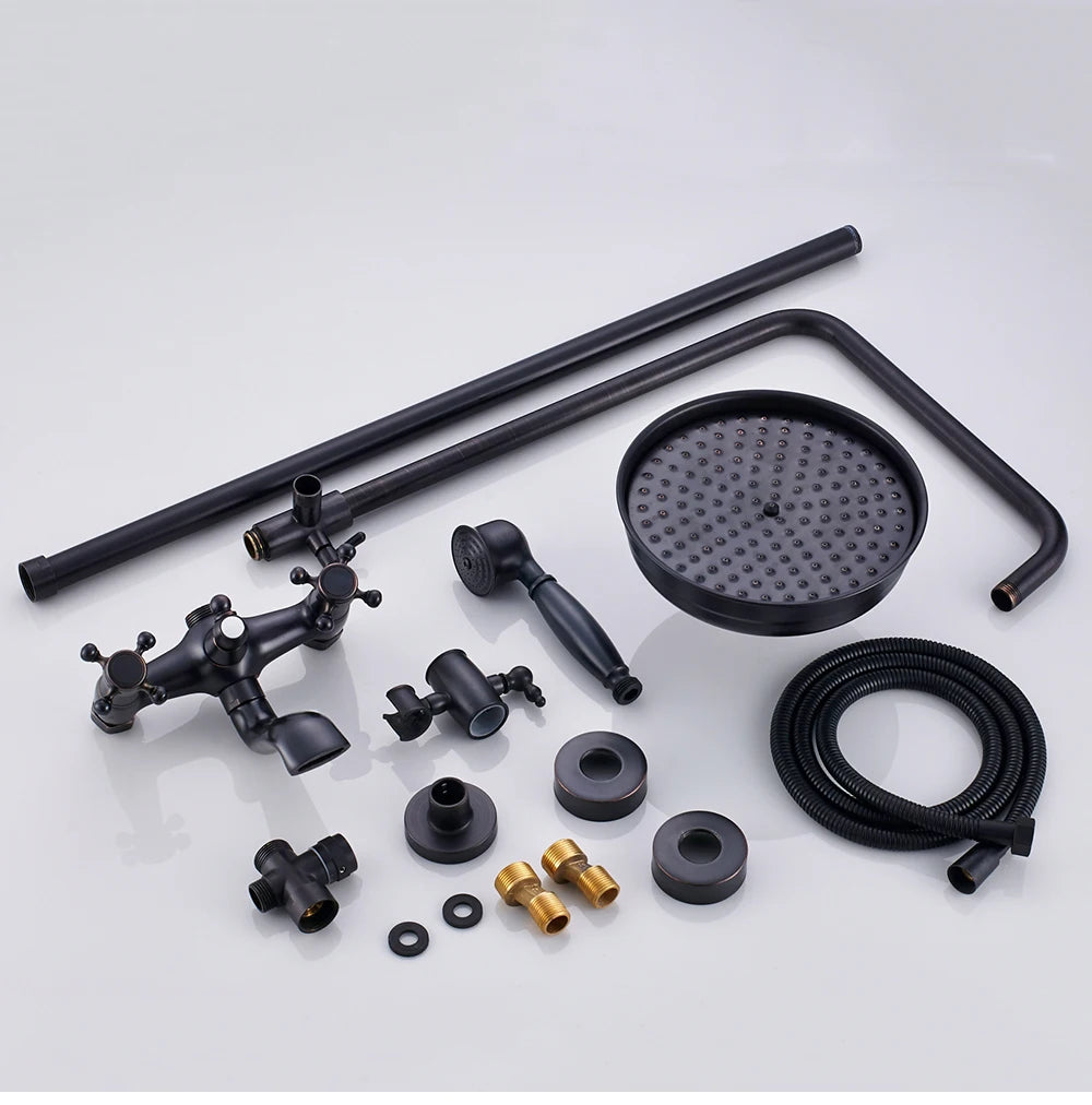 POIQIHY ORB Black Bathroom Shower Faucet In Wall 8" Rainfall Brass Shower Set Mixer Tap Tub Spout Bath Shower Set Dual Handles