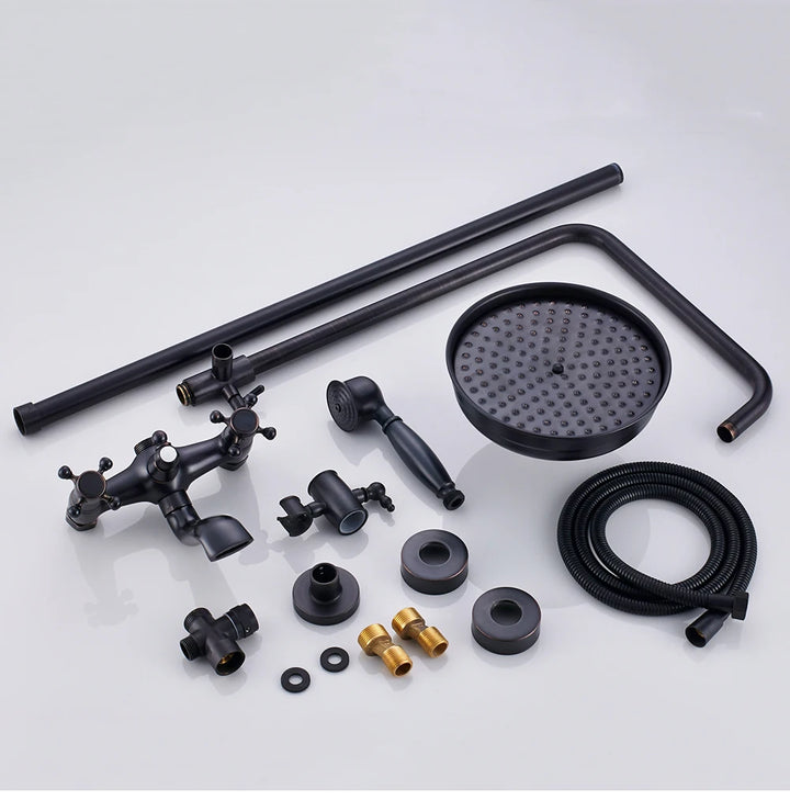 POIQIHY ORB Black Bathroom Shower Faucet In Wall 8" Rainfall Brass Shower Set Mixer Tap Tub Spout Bath Shower Set Dual Handles