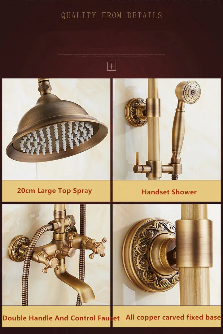ZGRK Classic Rainfall Shower Set Antique Bronze Bath Shower Faucet Set Copper Wall Mounted Swivel Spout Mixer Tap Shower System