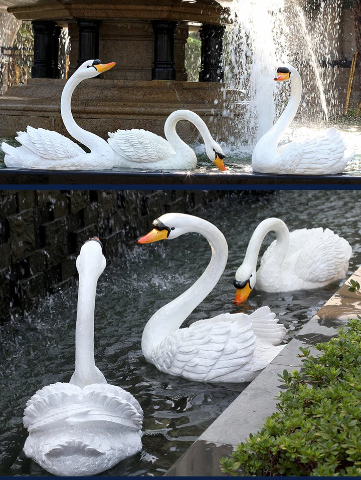 Resin Floating White Black Swan Outdoor Garden Pond Fish Tank Decorative Swimming Swan Sculpture For Garden Decor Ornament