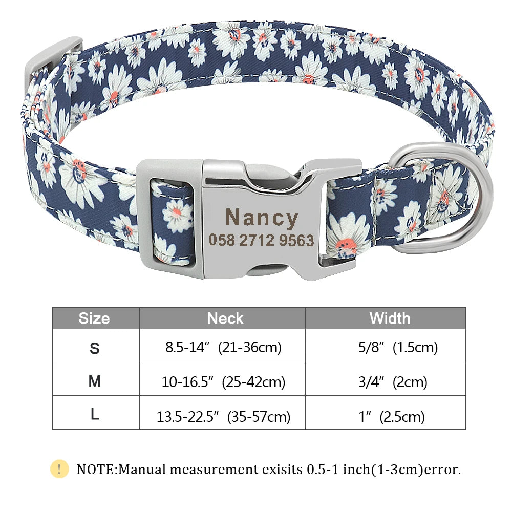 Personalized Small Medium Large Dog Cat Nylon Collar Custom Engraved Name ID Adjustable