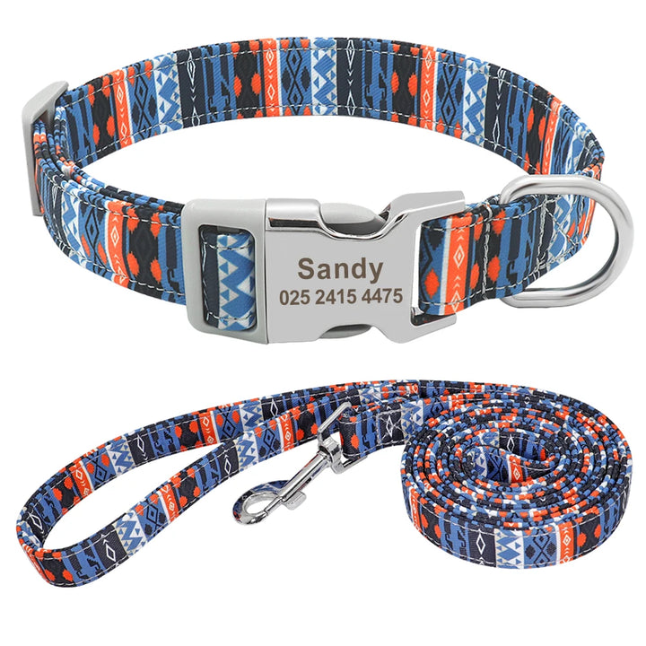 Customized Pet Collar Personalized Dog Puppy ID Tag Nylon Leash for Small Medium Large Dogs