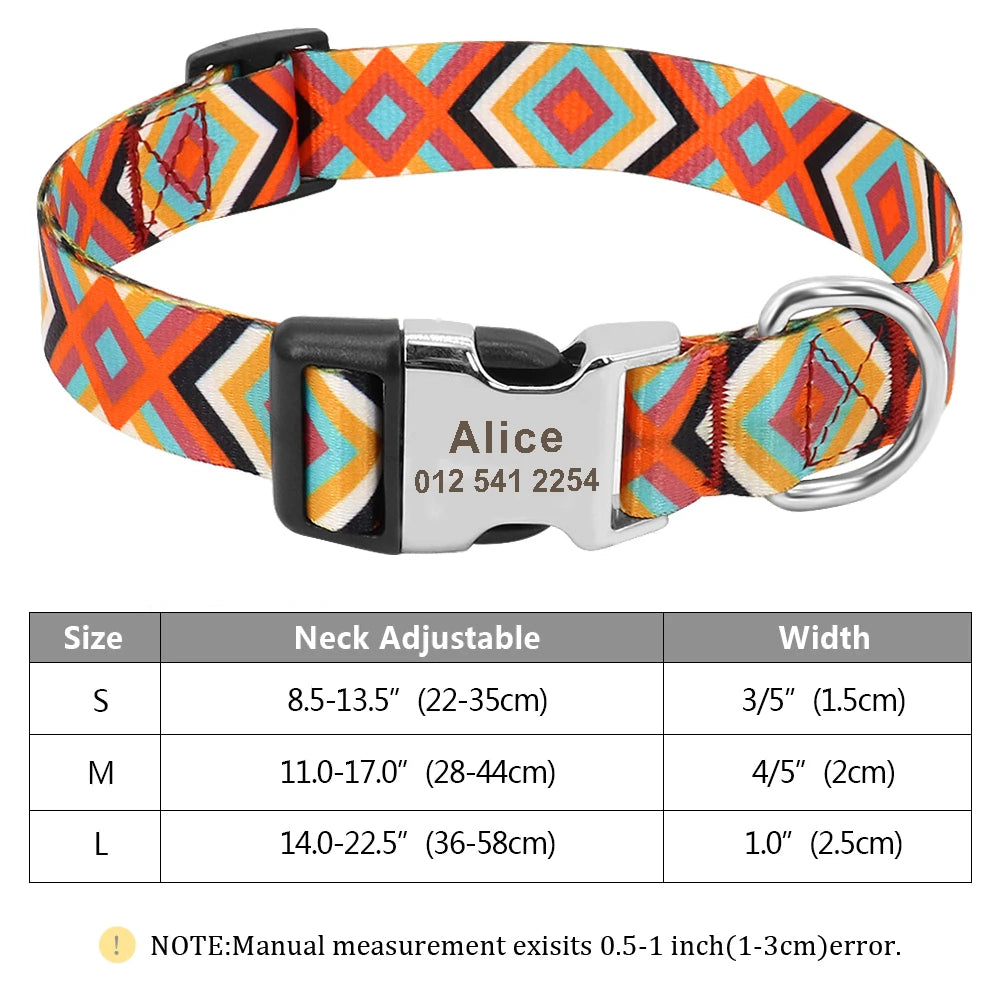 Personalized Small Medium Large Dog Cat Nylon Collar Custom Engraved Name ID Adjustable
