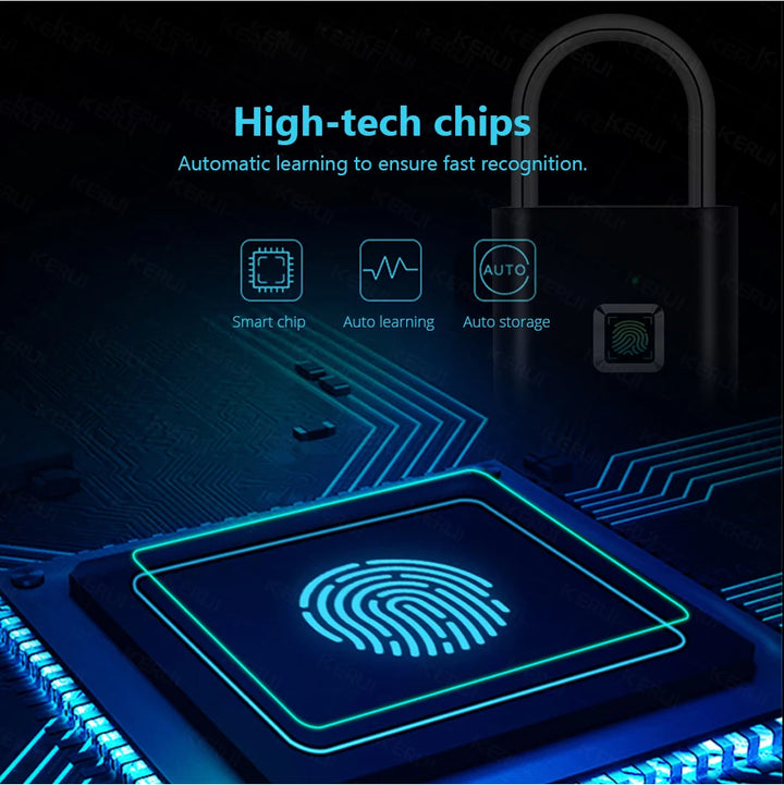 KERUI Smart Fingerprint Padlock USB Rechargeable Mini Size Finger Touch Lock for Door Cabinets Locker Bikes Door Lock