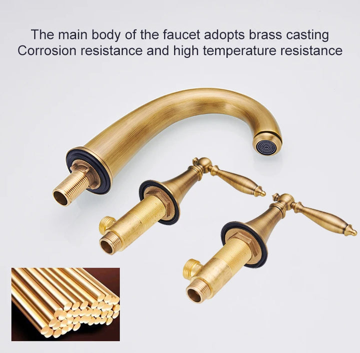 ELLEN Antique Bronze Bath Sink Faucet Double Handle Basin Sink Faucet Hot and Cold Water Mixer 3 Hole Bathroom Faucet ELF8001-3