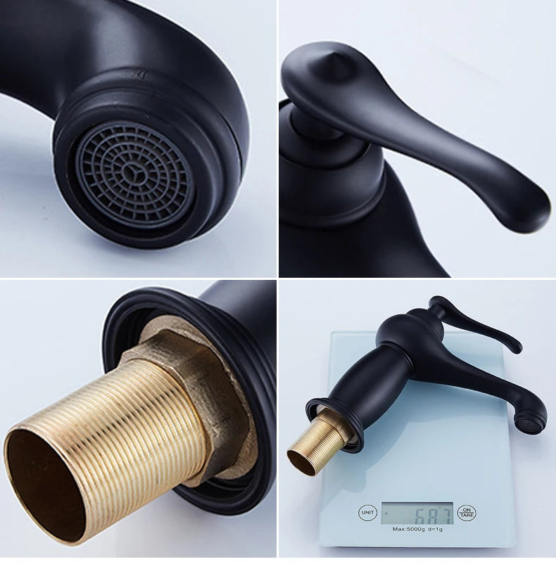 Bathroom Antique Bronze Finish Brass Basin Sink Solid Brass Faucets Single Handle Water Mixer Taps Bath Crane  ELFCT001