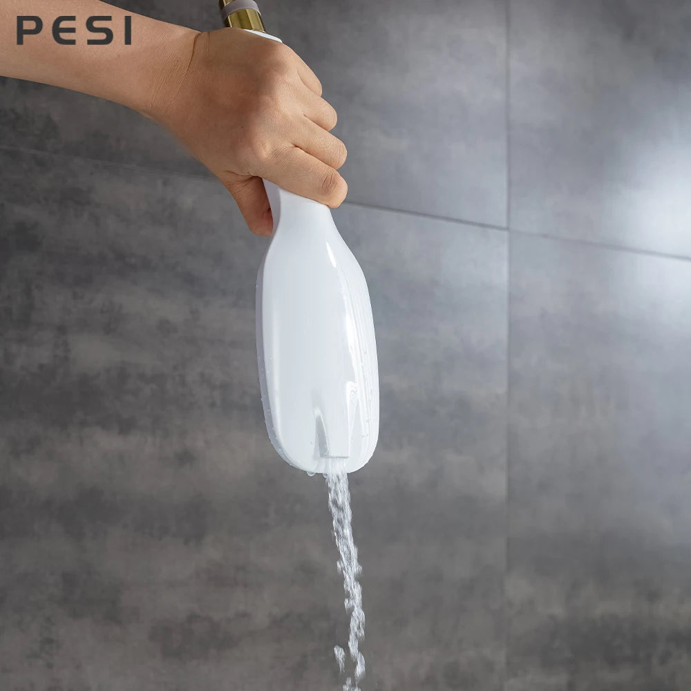 White and Gold Floor Mounted Bathtub Faucet Freestanding Tub Mixer Crane with Handshower Floor Mounted Claw Foot.