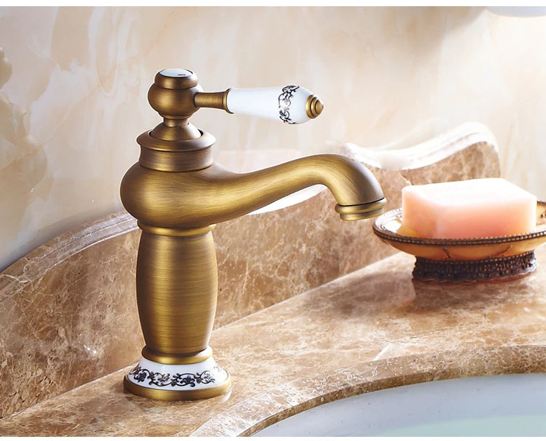 Bathroom Antique Bronze Finish Brass Basin Sink Solid Brass Faucets Single Handle Water Mixer Taps Bath Crane  ELFCT001