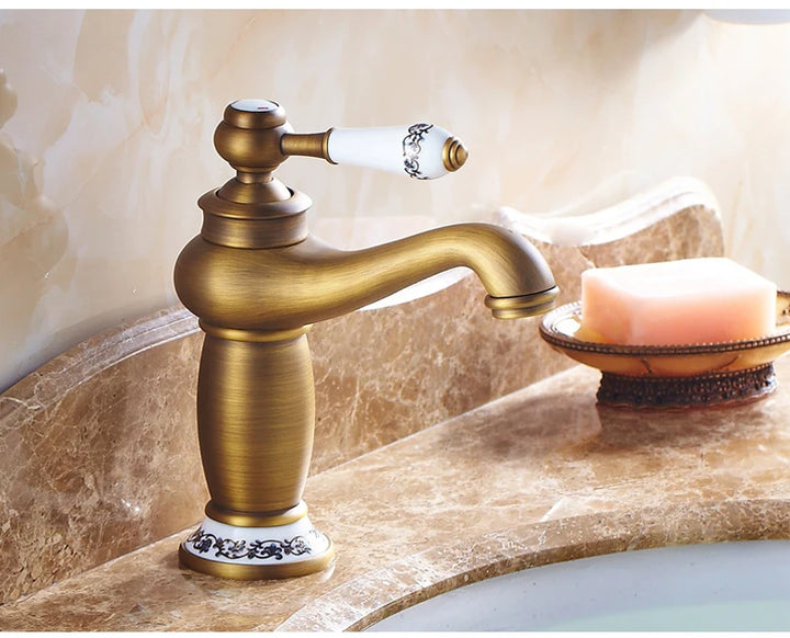 Bathroom Antique Bronze Finish Brass Basin Sink Solid Brass Faucets Single Handle Water Mixer Taps Bath Crane  ELFCT001